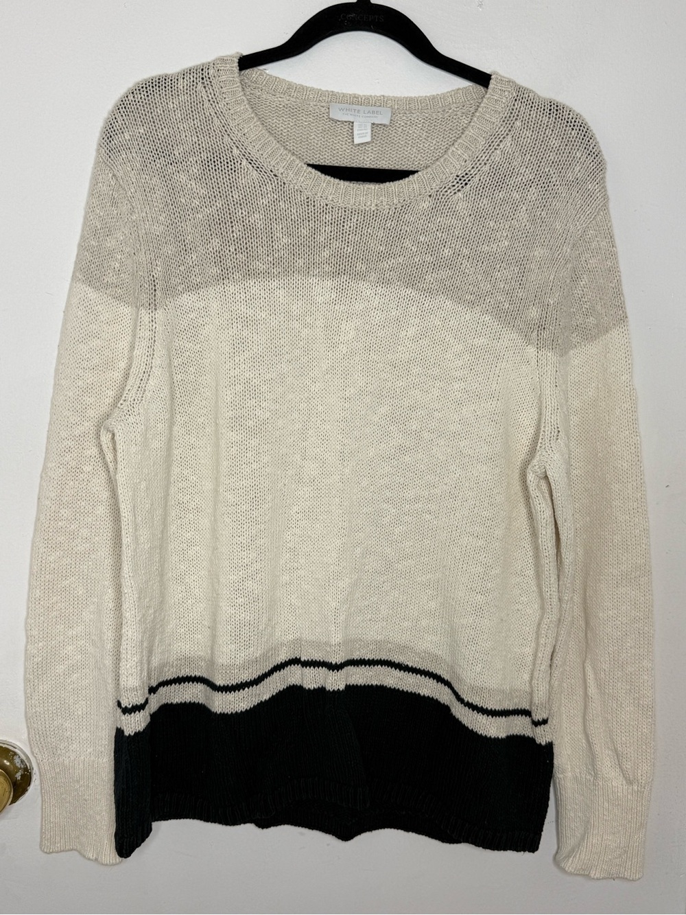White Label Cream and Black Colorblock Crew Sweater
